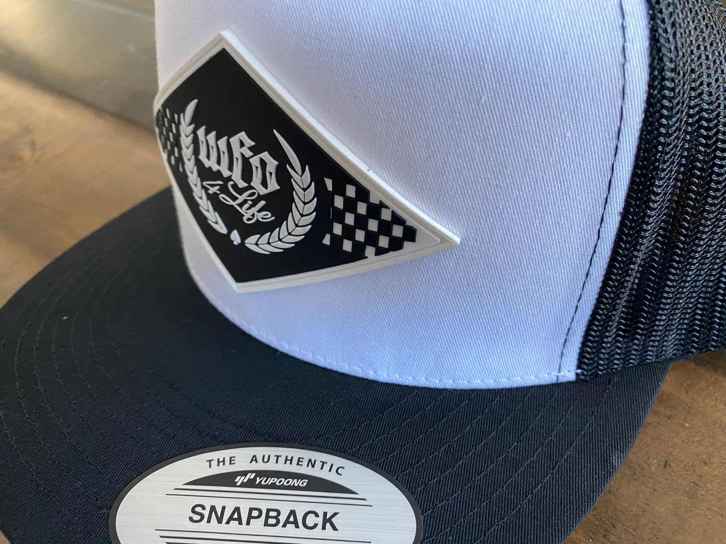 WFO 4 LIFE ™ - "Checker Trademark" - Mesh Snapback Hat - White/Black